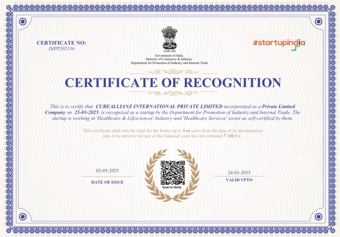 CureAllianz International Private Limited Certificate